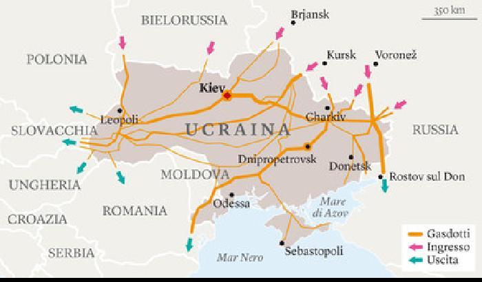 La mappa dei gasdotti che passano per l'Ucraina