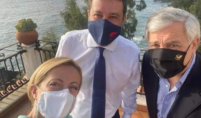 Giorgia Meloni con Salvini e Antonio Tajani