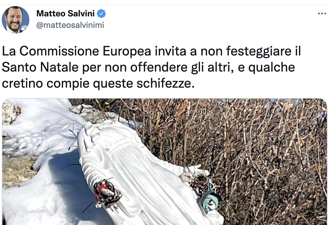 Le bugie del sedicente cristiano Salvini: "La Ue invita a non festeggiare il Santo Natale e allora..."