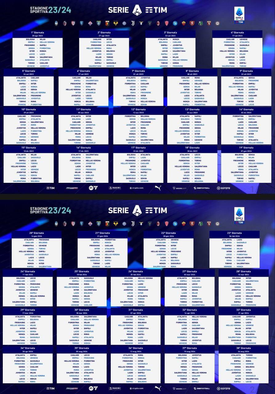 Serie A Ecco Il Calendario 2023 2024 Tutte Le Giornate Partita Per Partita